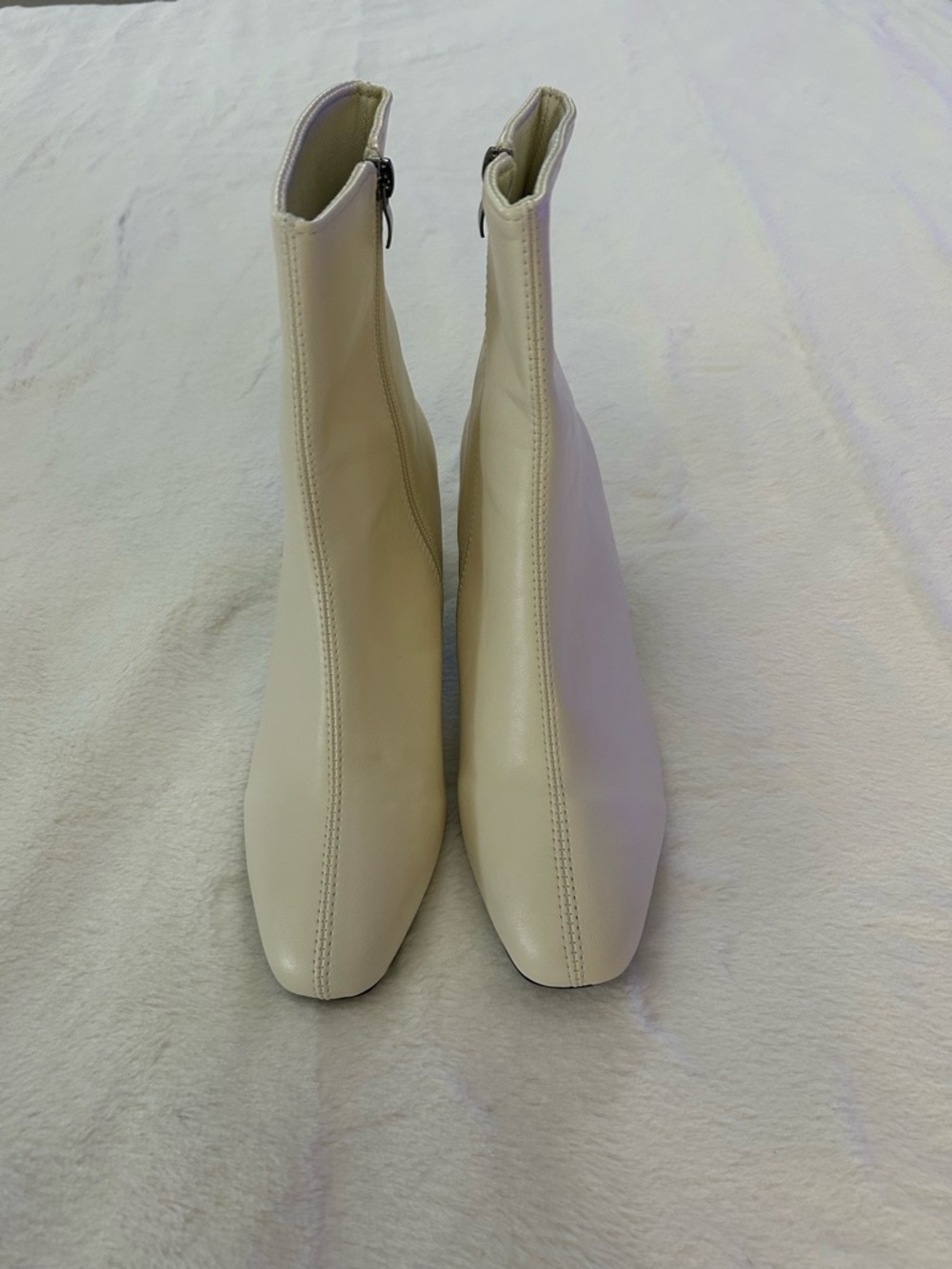 SHEIN Cream Square-Toe Ankle Booties with Side Zip